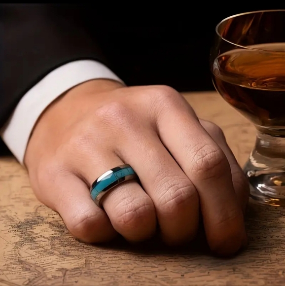 Unique.Vintage Stainless Steel Turquoise Ring for Men. - Picture 2 of 5